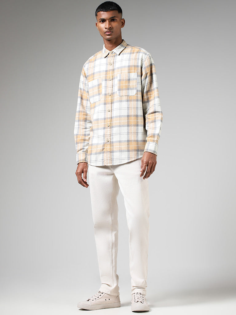 Nuon Cream Checked Relaxed Fit Shirt
