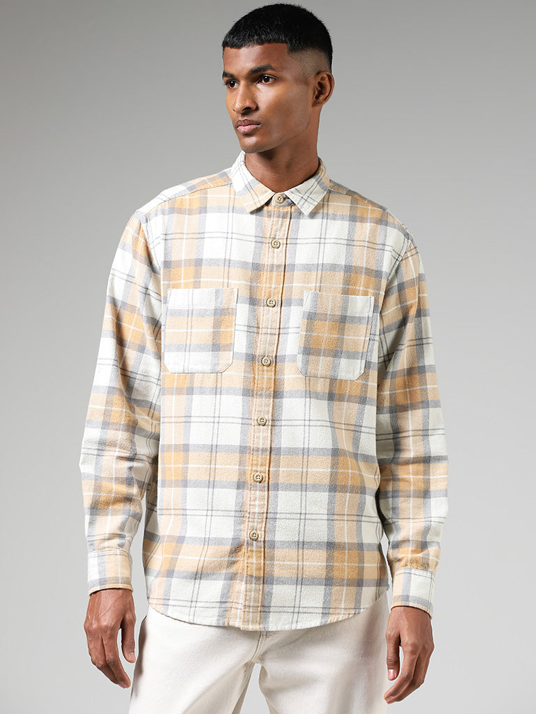 Nuon Cream Checked Relaxed Fit Shirt