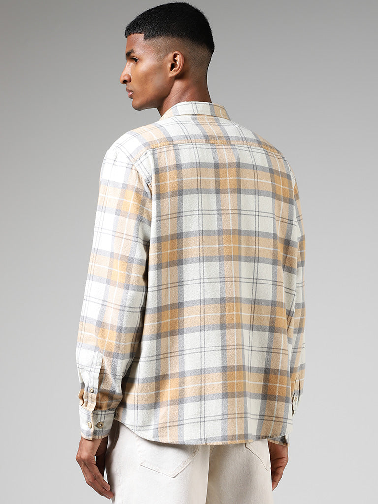 Nuon Cream Checked Cotton Relaxed Fit Shirt