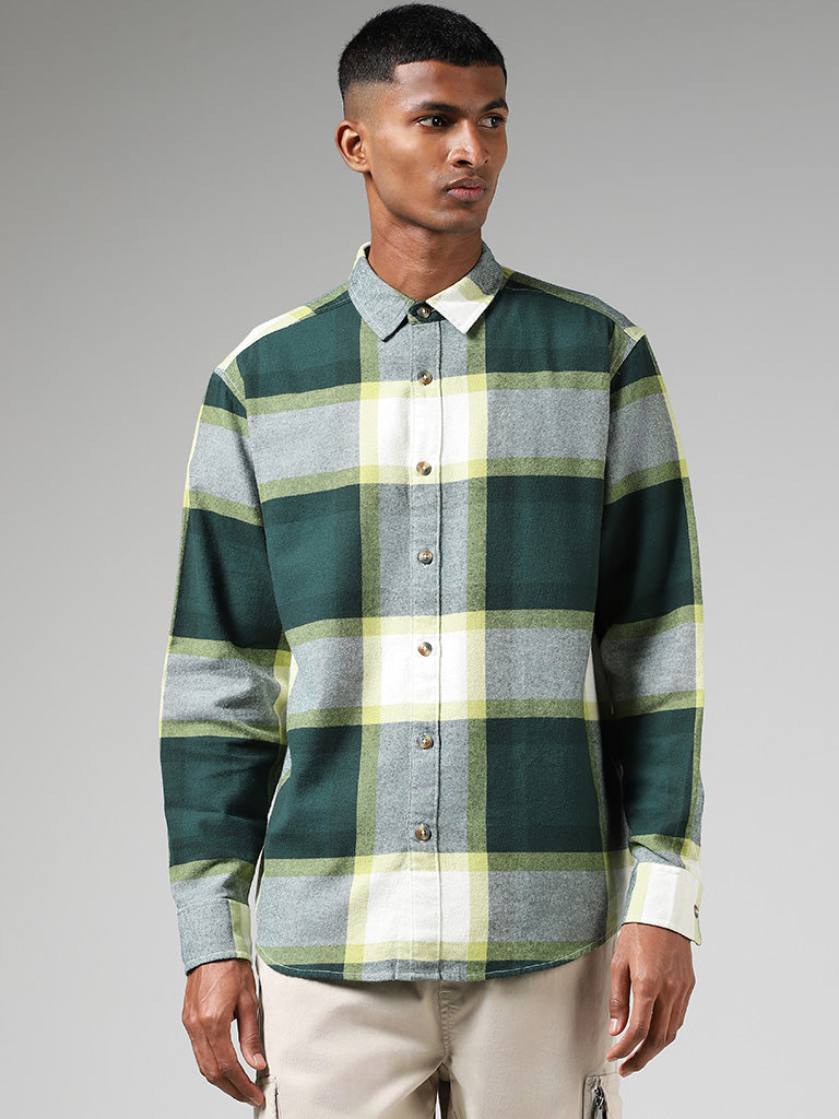 Nuon Green Checked Relaxed Fit Shirt