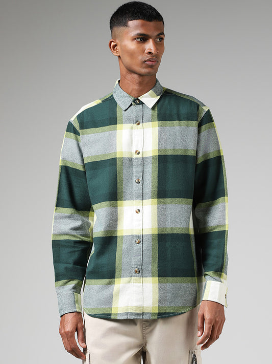 Nuon Green Checked Cotton Relaxed-Fit Shirt