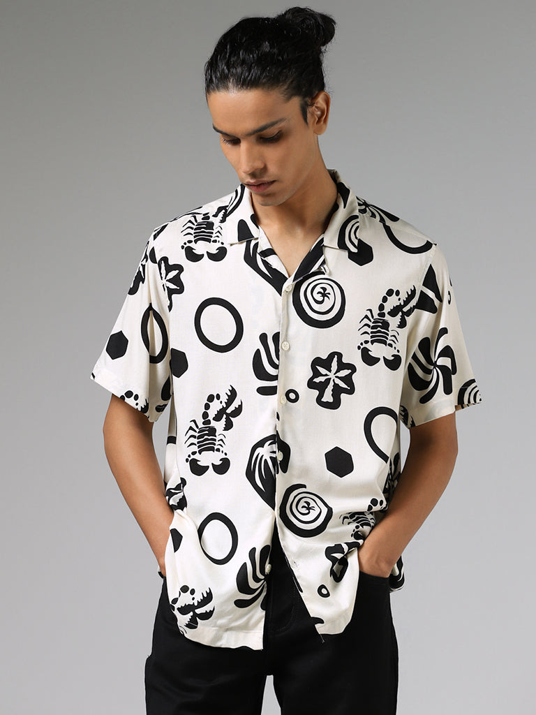 Nuon Off White Printed Relaxed Fit Shirt