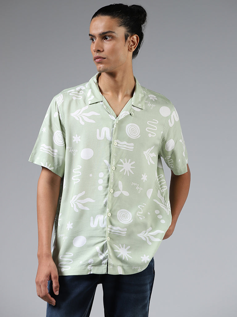 Nuon Green Abstract Printed Relaxed Fit Shirt