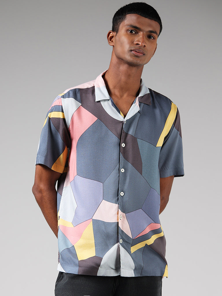 Nuon Grey Abstract Relaxed Fit Shirt