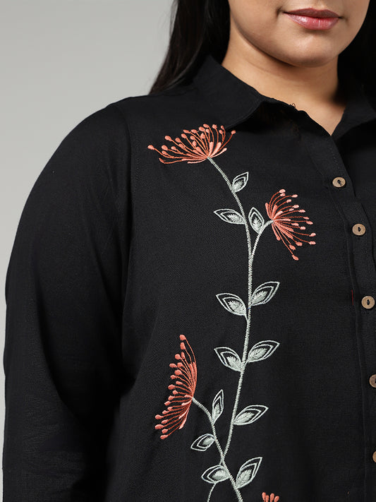 Diza Black Floral Embroidered Tunic