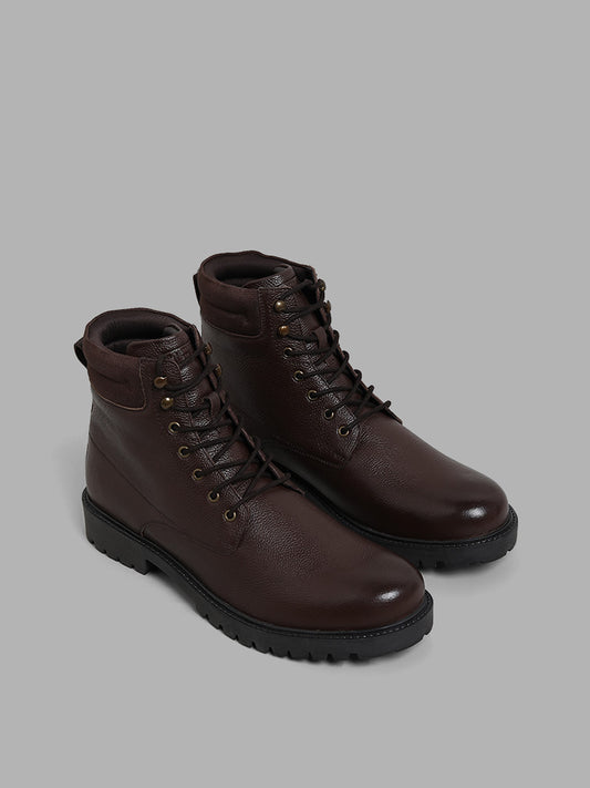 SOLEPLAY Dark Brown Ankle-Length Leather Biker Boots