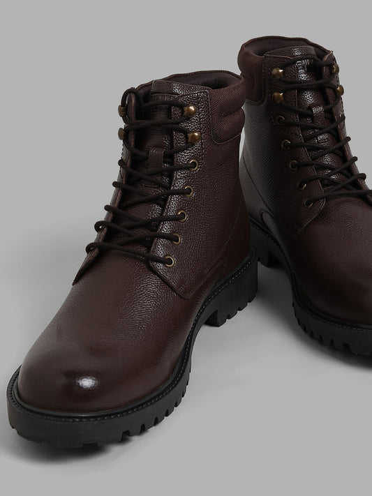 SOLEPLAY Dark Brown Ankle-Length Leather Biker Boots