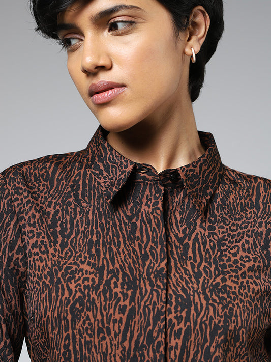Wardrobe Brown Animal Printed Shirt