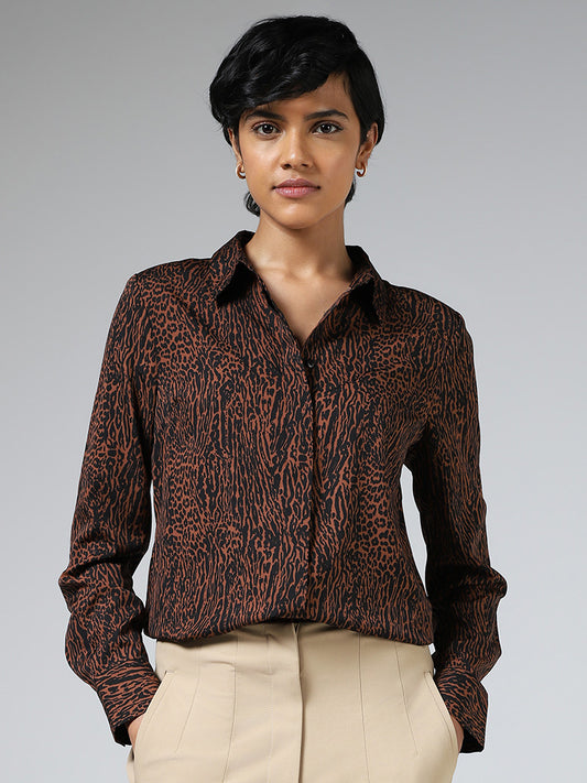 Wardrobe Brown Animal Printed Shirt