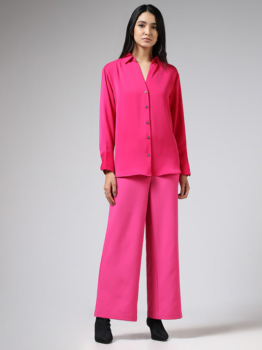 Wardrobe Solid Hot Pink Shirt