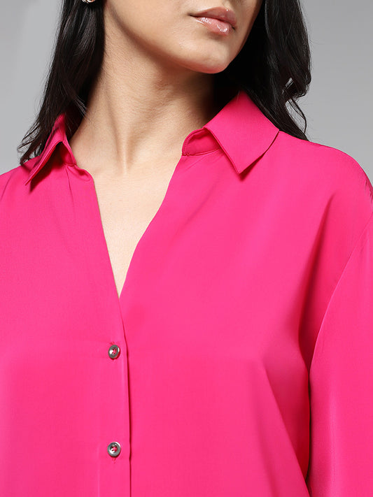 Wardrobe Solid Hot Pink Shirt