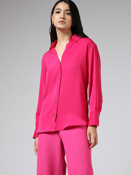 Wardrobe Solid Hot Pink Shirt