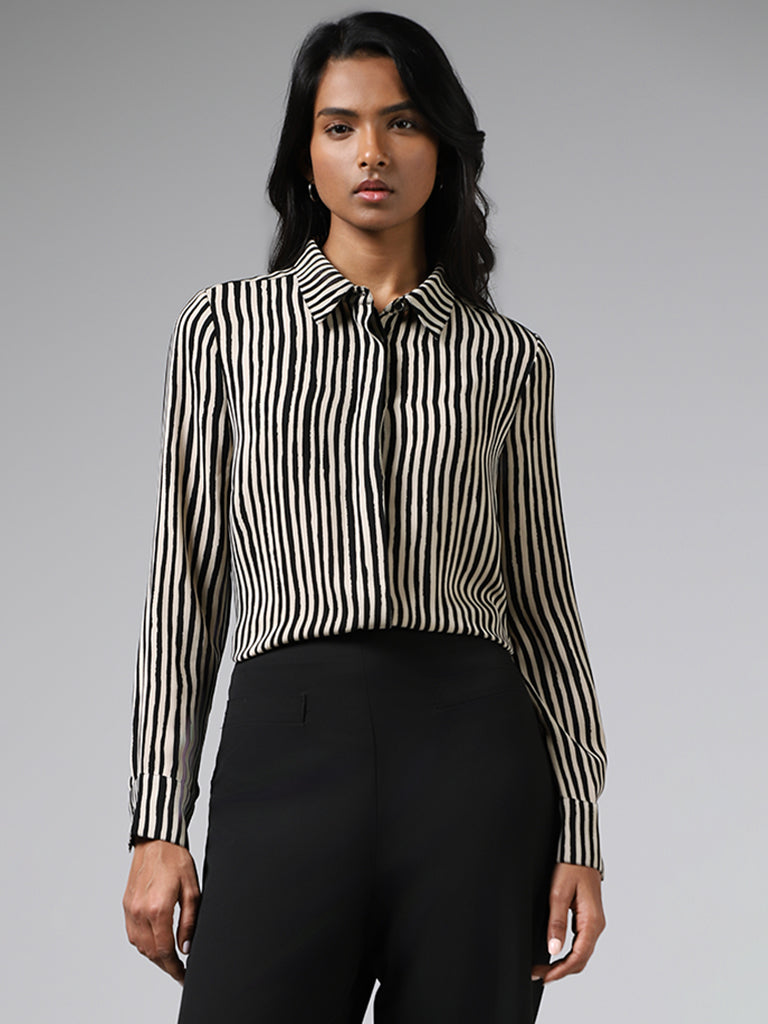 Wardrobe Cream & Black Striped Shirt