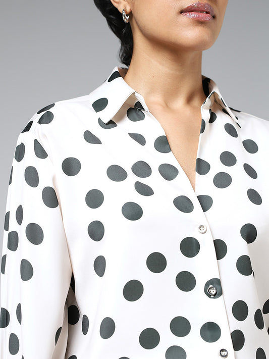 Wardrobe White Polka Dot Printed Shirt