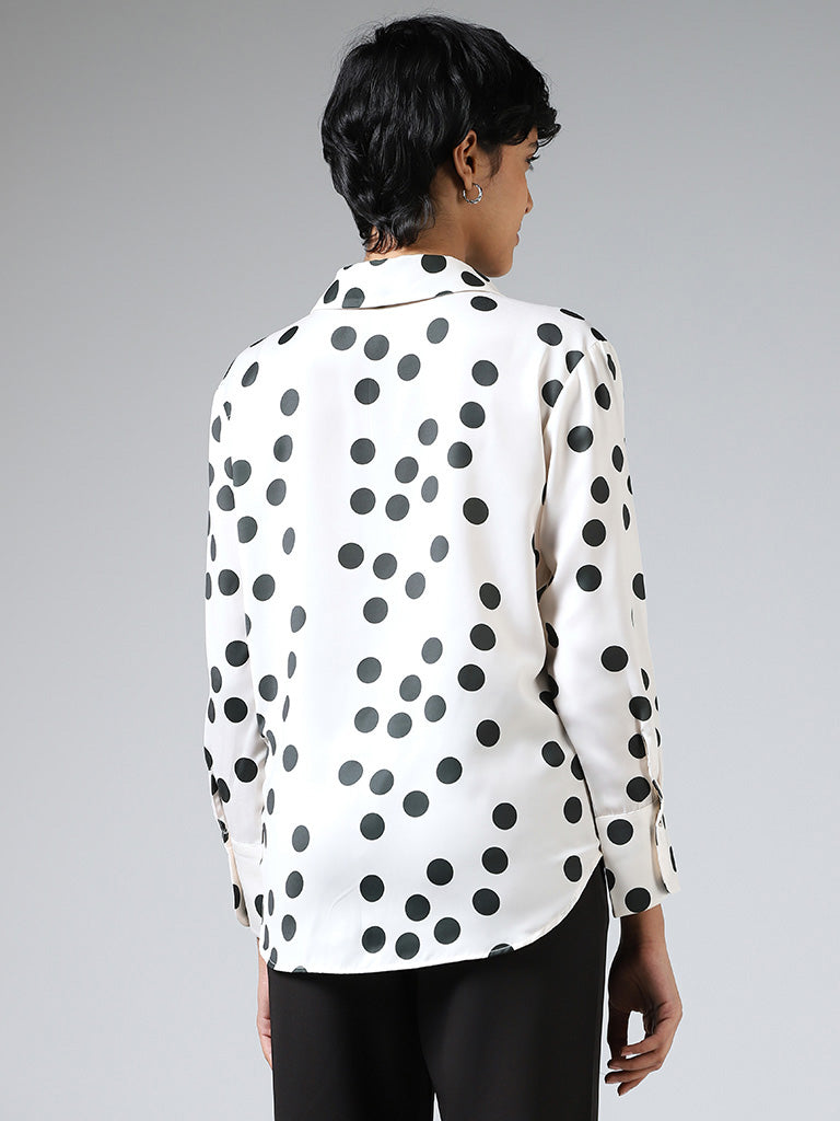 Wardrobe White Polka Dot Printed Shirt