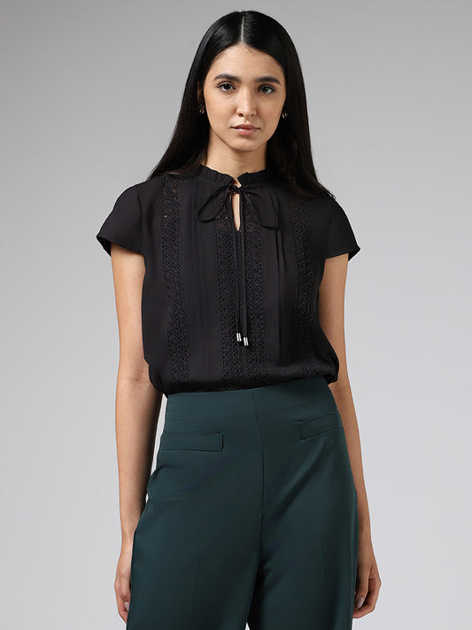 Wardrobe Black Lace Insert Top with Camisole