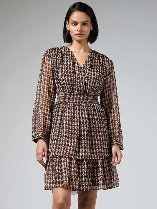 Wardrobe Brown Printed Layered Dress