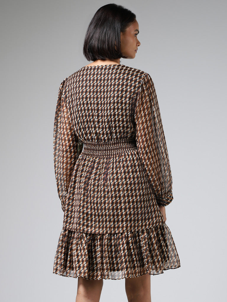 Wardrobe Brown Printed Layered Dress