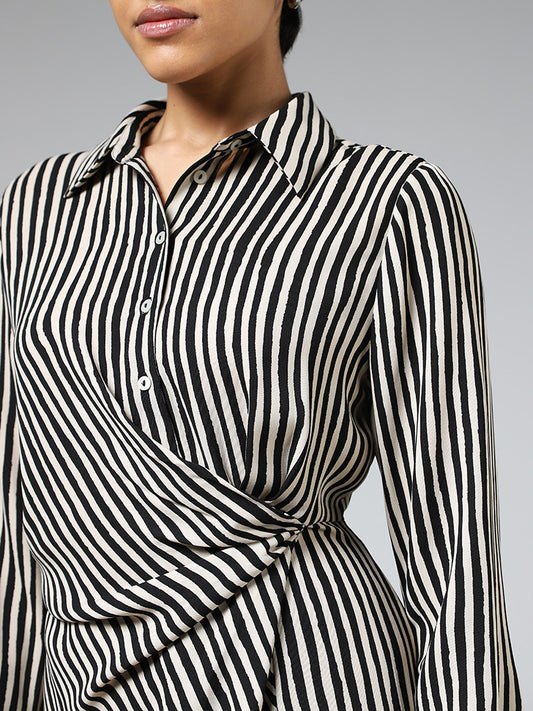 Wardrobe White & Black Striped Draped Detail Dress