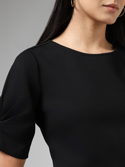 Wardrobe Black Ruched Sleeves Top