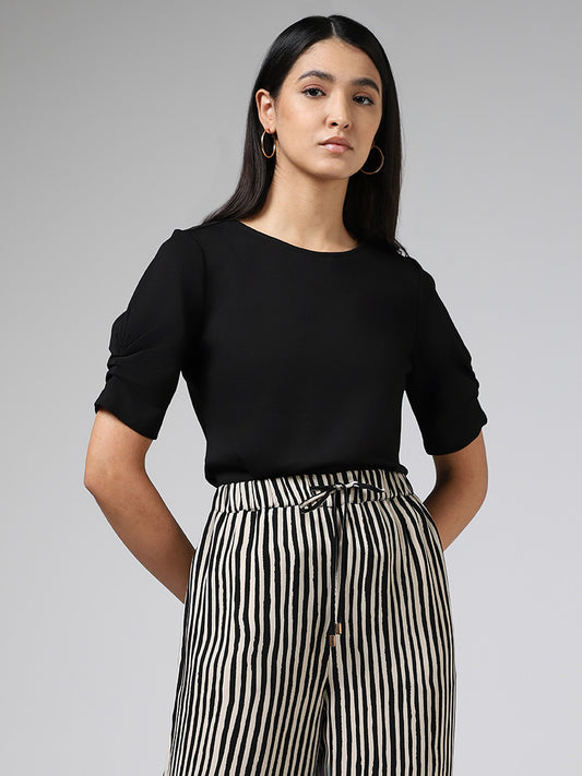 Wardrobe Black Ruched Sleeves Top