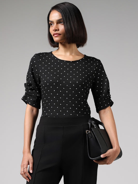 Wardrobe Polka Dots Black Fitted Top