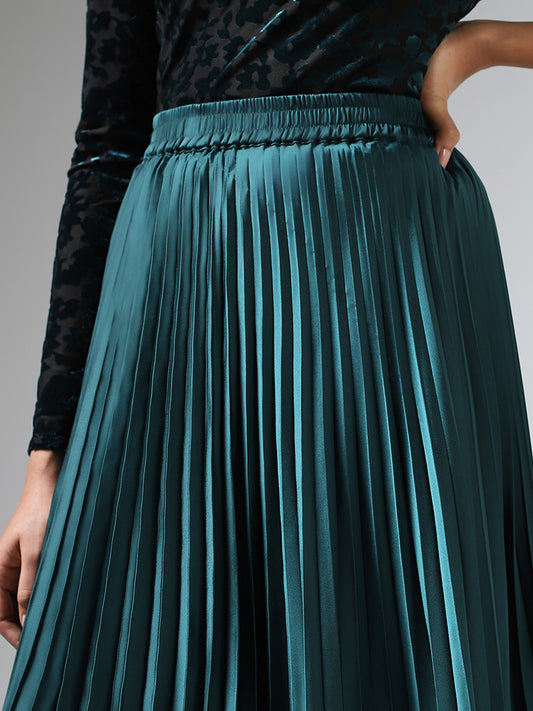 Wardrobe Teal Pleated Midi Skirt