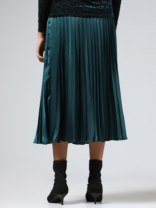 Wardrobe Teal Pleated Midi Skirt