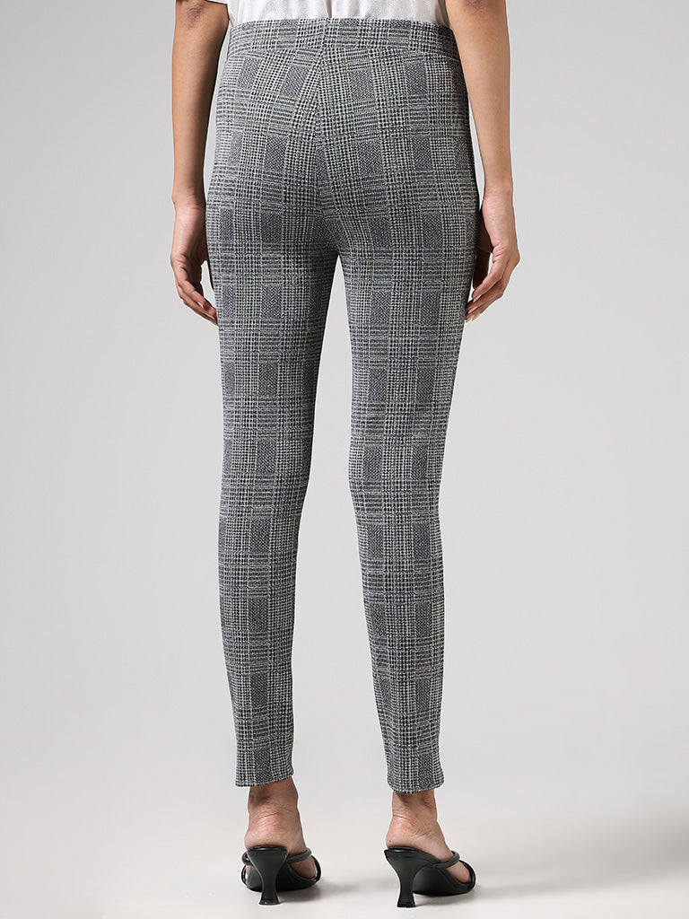 Wardrobe Checked Grey High-Rise Jeggings