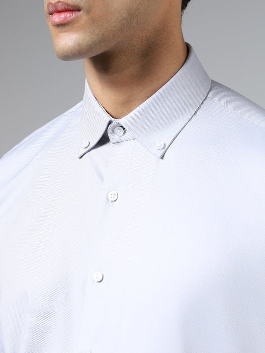 WES Formals Solid Light Grey Cotton Blend Slim-Fit Shirt
