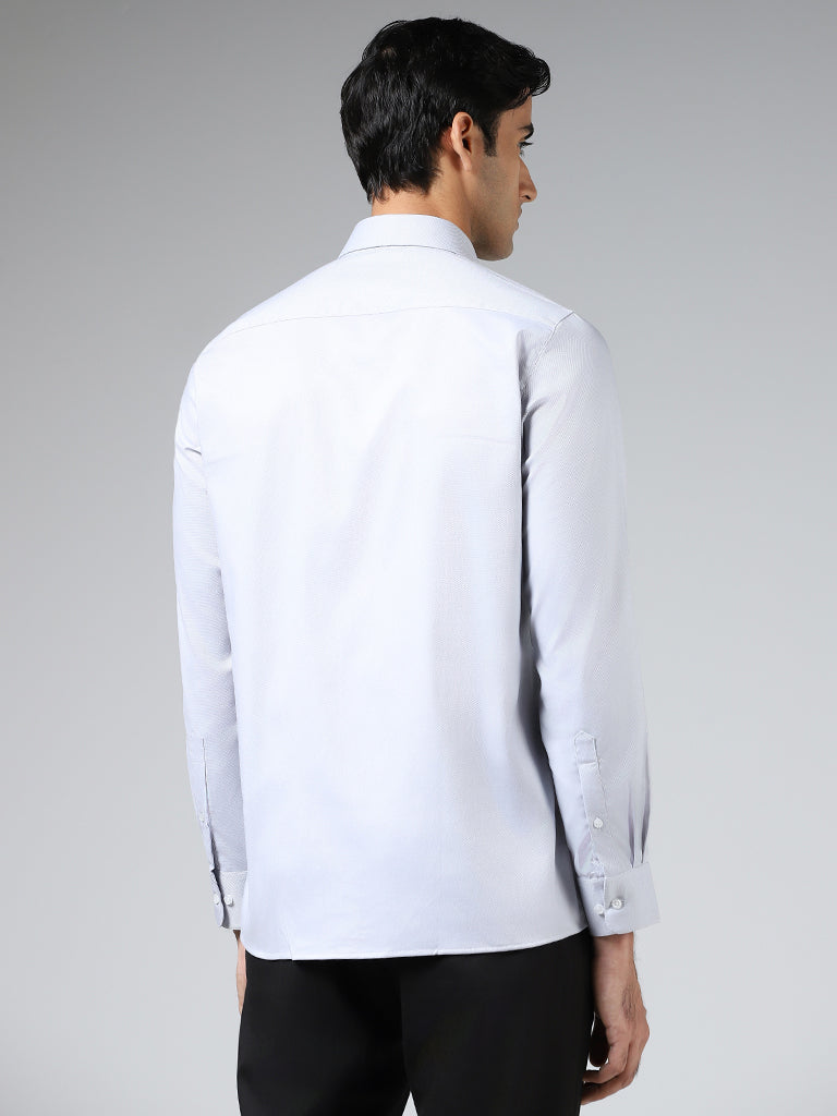 WES Formals Solid Light Grey Cotton Blend Slim Fit Shirt