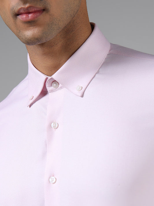 WES Formals Pink Cotton Blend Slim Fit Shirt