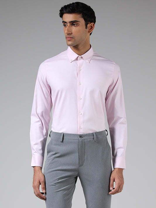 WES Formals Pink Cotton Blend Slim Fit Shirt