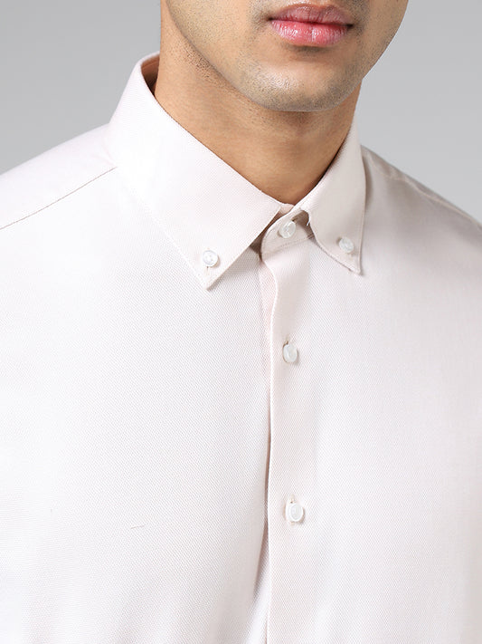 WES Formals Solid Cream Slim Fit Shirt