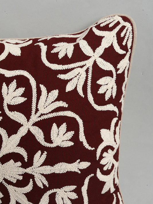Westside Home Maroon Damask Embroidered Cushion Cover