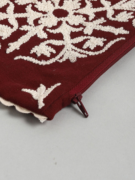 Westside Home Maroon Damask Embroidered Pouch