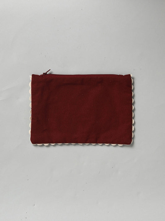 Westside Home Maroon Damask Embroidered Pouch