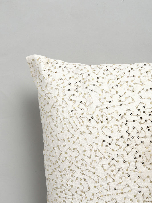 Westside Home Off White Sequin Embroidered Cushion Cover