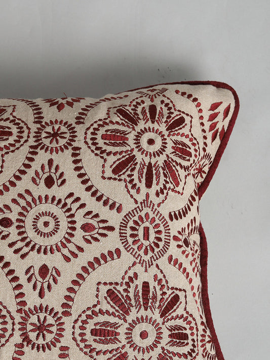 Westside Home Maroon Embroidered Cushion Cover