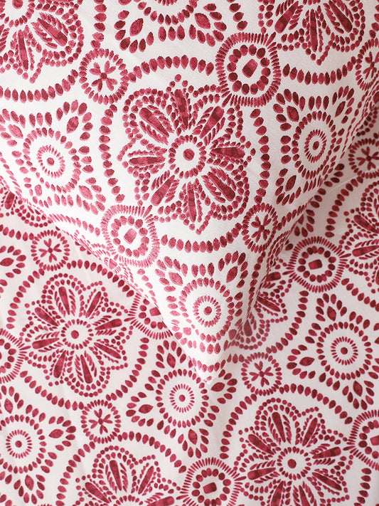 Westside Home Maroon Tile Printed King Fitted Sheet and Pillowcase