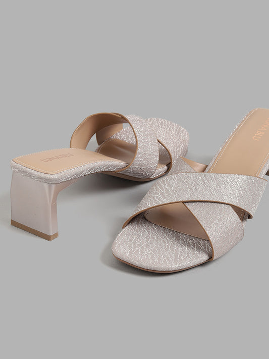 LUNA BLU Champagne Shimmer Cross Band Heel Sandals