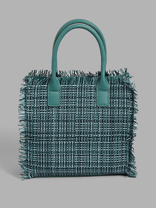 LOV Peacock Blue Woven Handbag With Sling