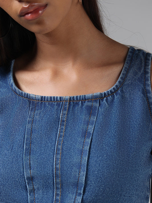 Nuon Solid Mid Blue Denim Corset Top