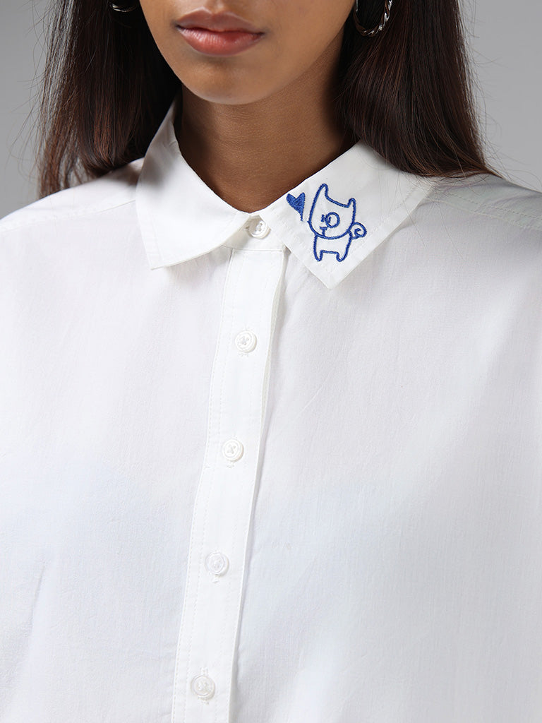 Nuon Solid White Crop Shirt