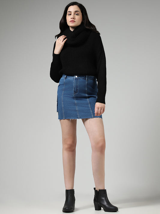 Nuon Mid Blue Denim Mini Cargo Skirt