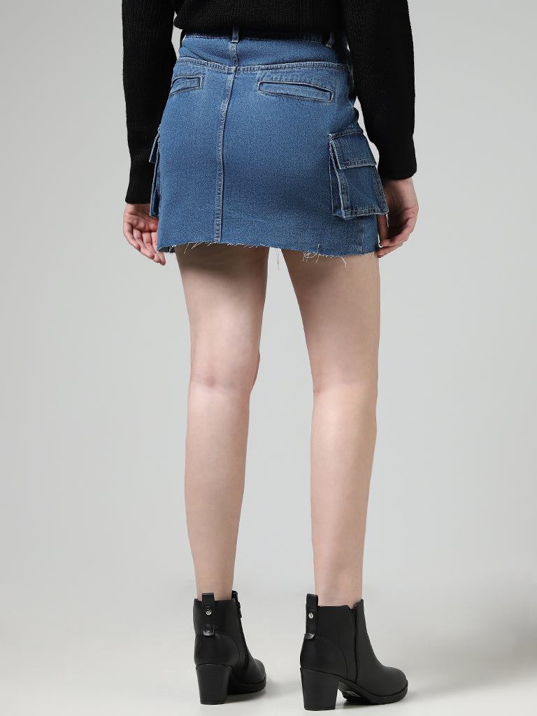 Nuon Mid Blue Denim Mini Cargo Skirt