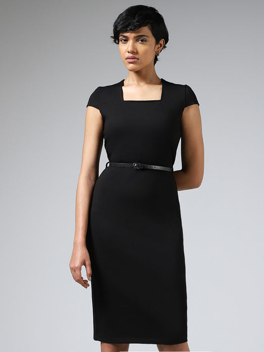 Wardrobe Solid Black Dress With Belt