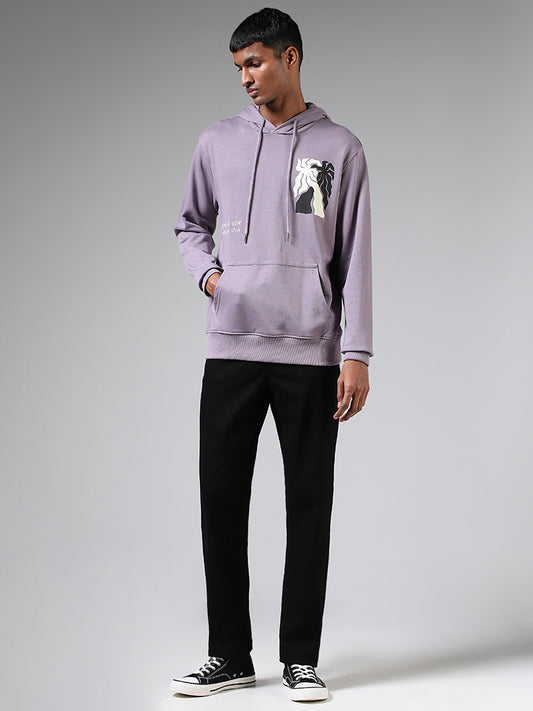 Nuon Lilac Printed Relaxed Fit Hoodie