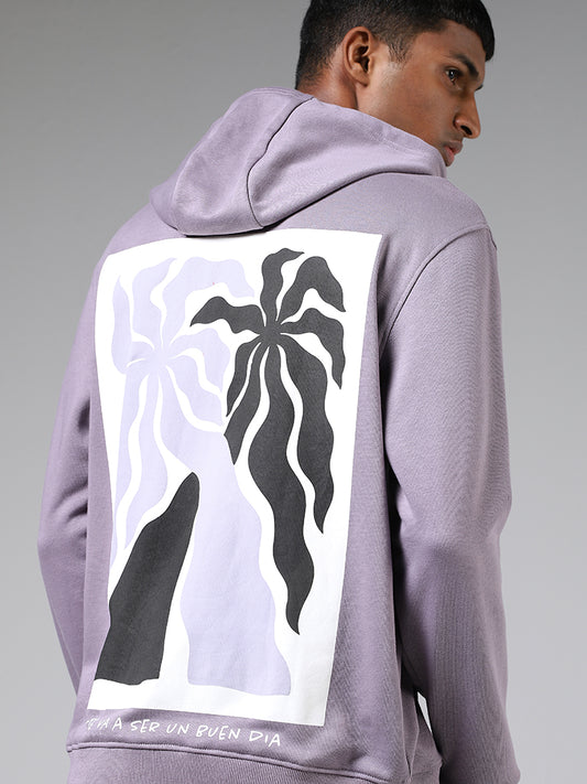 Nuon Lilac Printed Relaxed Fit Hoodie