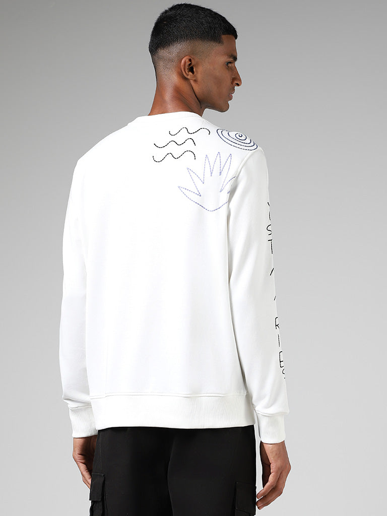 Nuon Off White Embroidered Relaxed Fit Sweatshirt